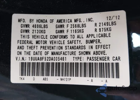 2013 Acura Tl 3.5 z USA, uszkodzony, nr VIN 19UUA8F52DA005461